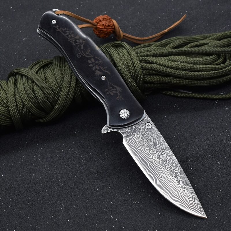 New Hot Sale Camping Pocket Folding Knife Damascus Steel Outdoor Sharp Military Knife Self Defense Multifunctional EDC Tool - Image 2